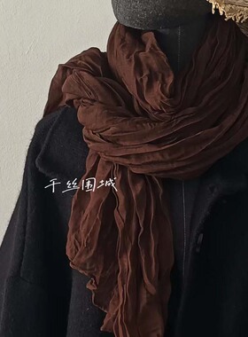 纯色褶皱复古薄款围巾