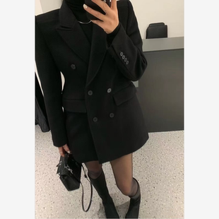 双排扣毛呢外套女 大衣沙漏腰西装 2025秋冬新款 气质双面羊毛中长款