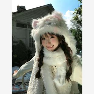 欧洲桃子泡泡*KELUSI联名合作款 秋冬猫咪系列围巾帽子一体保暖毛