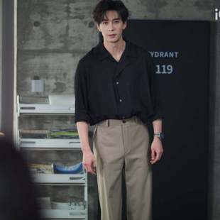 原版轧戏陈星旭肖稚宇同款衬衫上衣春秋翻领黑色衬衣裤子男衣服潮