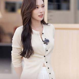 原版快乐老友记王霏霏同款针织衫上衣春秋圆领假两件修身女衣服潮