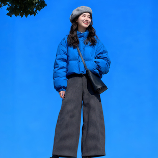 欧洲高充绒量蓝色立领短款羽绒服女2025冬季新款韩版加厚90白鸭绒