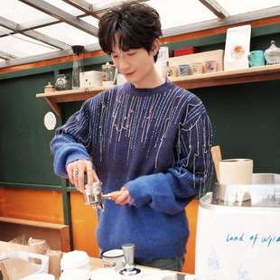 原版快乐老友记陈楚生同款毛衣男衣服秋冬圆领拼色针织衫上衣潮