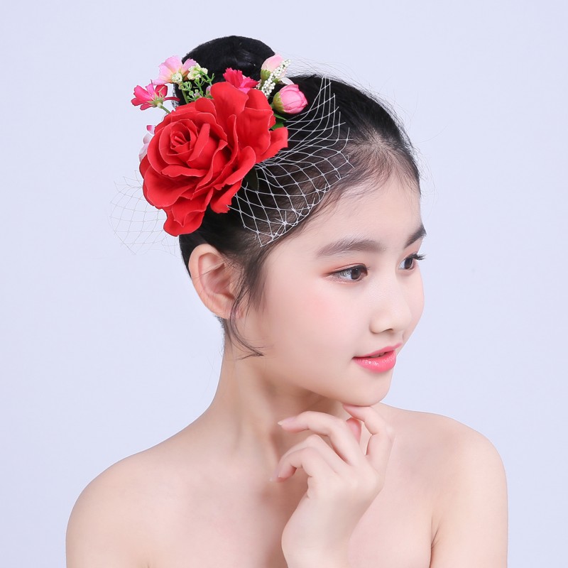 演出头饰头花摄影楼表演彩色羽毛丸子宝宝傣族舞扇子舞发卡子出游