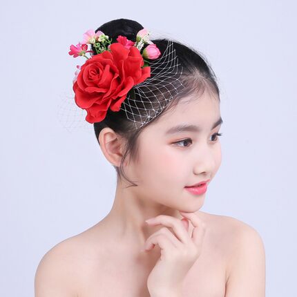 演出头饰头花摄影楼表演彩色羽毛丸子宝宝傣族舞扇子舞发卡子出游