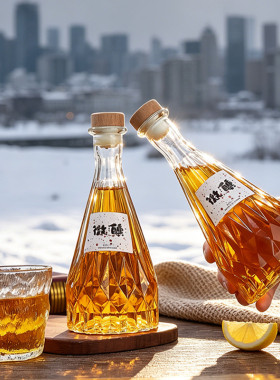 新款500ml装菱形玻璃空酒瓶果酒瓶米酒瓶红酒瓶自酿酒瓶饮料瓶