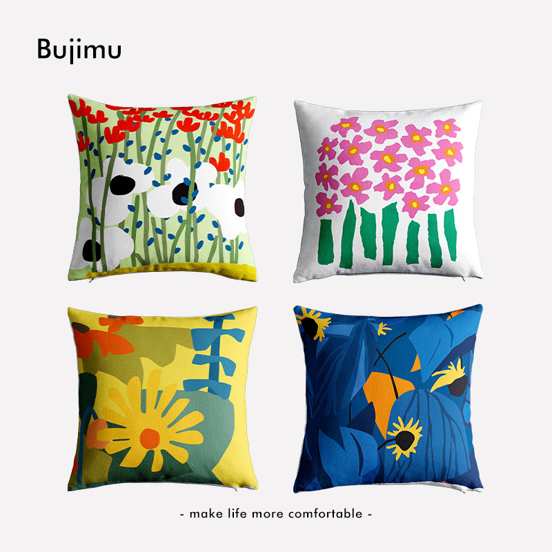 沙发艺术花朵抱枕客厅床头靠枕车用护腰枕办公室靠垫长方形午睡枕