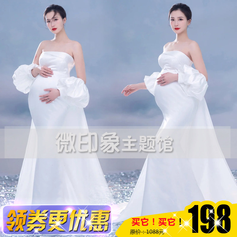 2209影楼新款时尚大肚妈咪孕妇拍照韩式白色礼服艺术写真主题服装