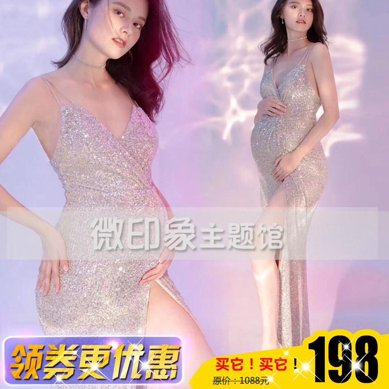 影楼性感孕妇妈咪吊带亮片裙服装