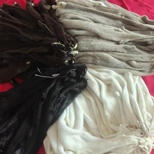 一整张水貂皮原料熟皮手工修补