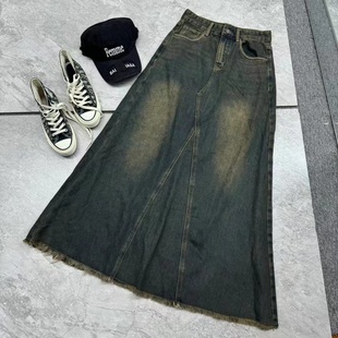 A字裙蓝色 百搭高腰显瘦牛仔加绒半身裙长款 欧货219家秋冬季 时尚
