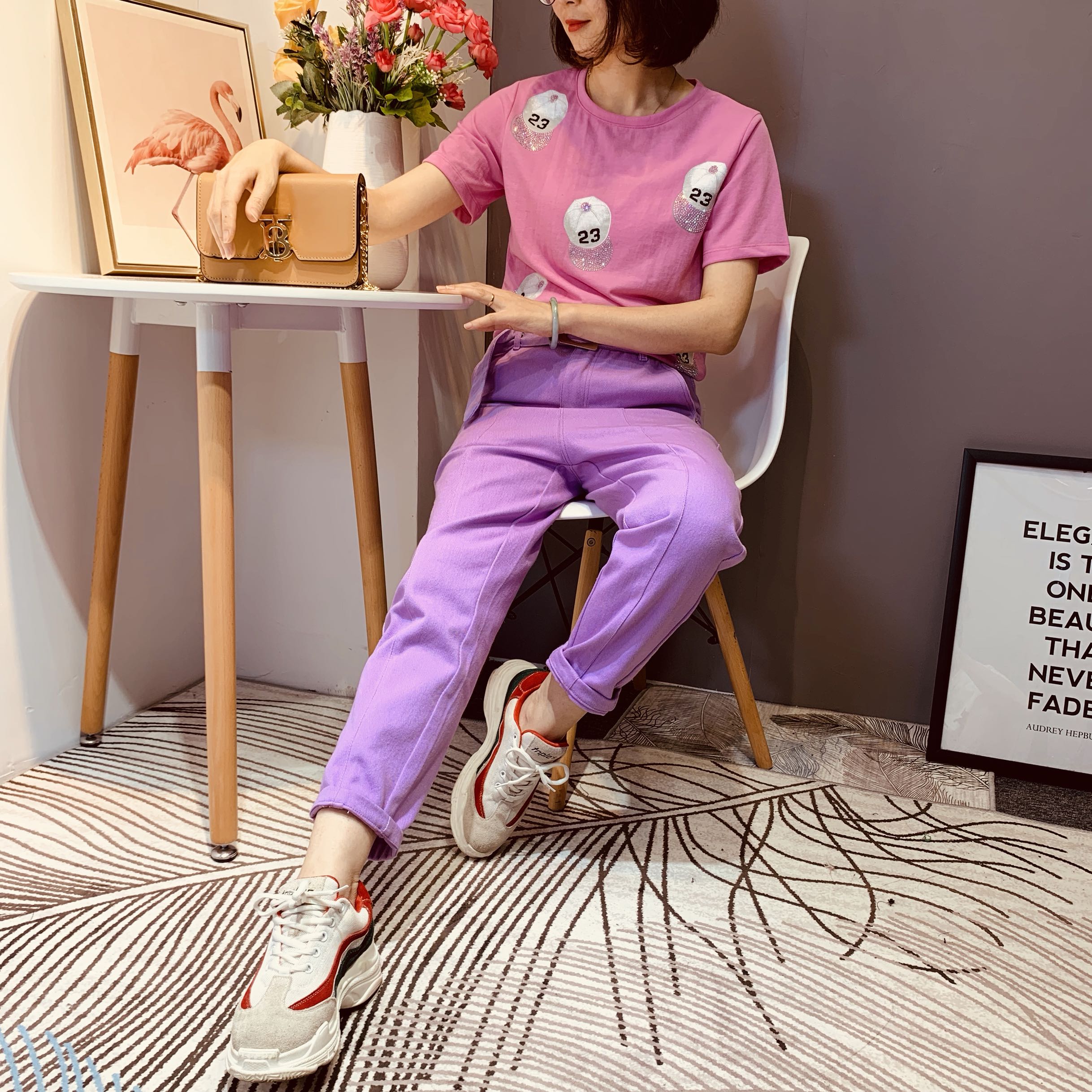 欧洲站新款春季女装哈伦牛仔裤宽松显瘦九分女裤香芋紫色潮款