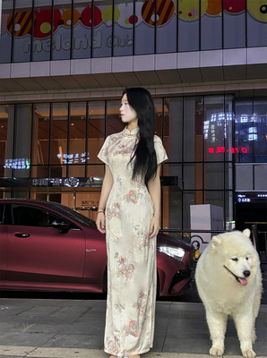 画报夫人原创自制新中式国风旗袍连衣裙 白入梦短袖