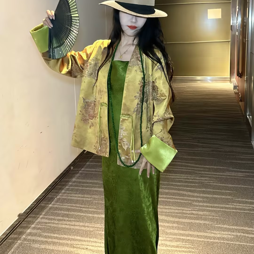 画报夫人原创高级提花斜裁荡领人丝吊带连衣裙 绿香荡领,女装/女士精品,旗袍,淘宝优惠券,粉丝福利购,淘宝优惠卷