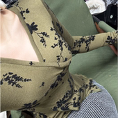 立体植绒花针织打底保暖v领显瘦上衣 画报夫人原创厚款