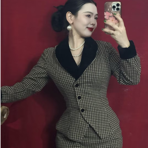 LHMknk1画报夫人原创秋冬高级vintage老钱风 复古格调套装