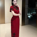 画报夫人原创自制手工旗袍气质阿精孟子义同款 阿精红旗袍