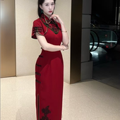 画报夫人原创自制手工旗袍气质阿精孟子义同款 阿精红旗袍