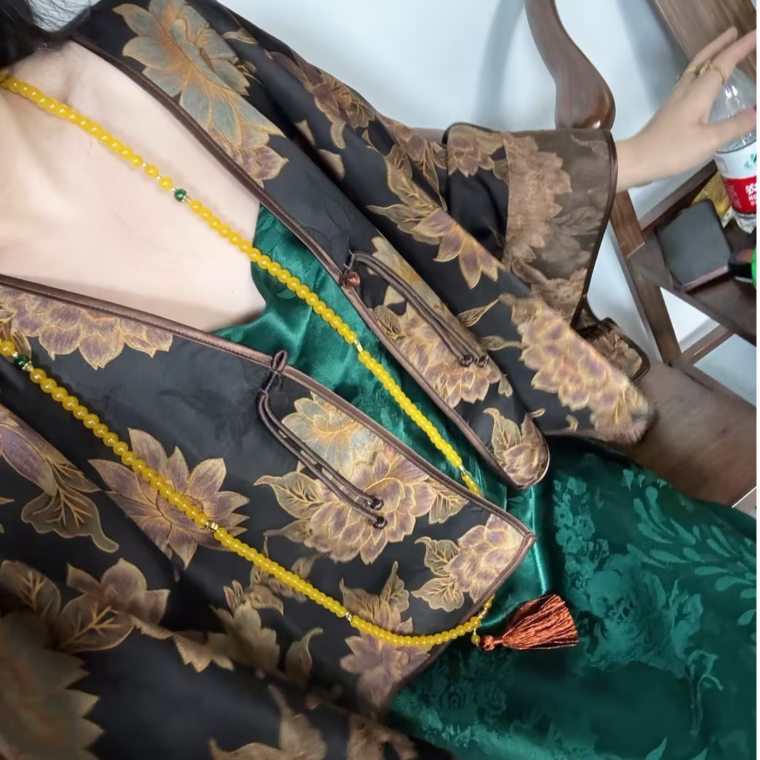 LHMknk1画报夫人原创中式慵懒禅意高级人丝提花双面穿 倾国花外套