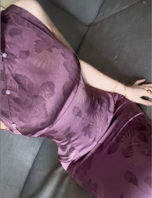 画报夫人原创自制新中式国风烫金缎面旗袍港工连衣裙  迷人紫