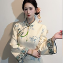 画报夫人高级刺绣新中式 芳菲瓷 显瘦清冷温柔旗袍连衣裙