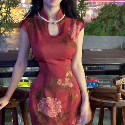 画报夫人原创自制新中式国风经典显瘦连衣裙 水滴花漫笑