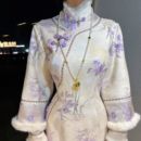 画报夫人原创自制厚款 清宫鸢尾紫花 针织水貂秋冬旗袍