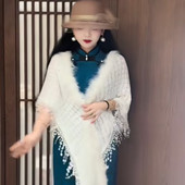 LHMknk1画报夫人原创自制白色鸵鸟毛披肩