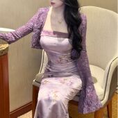 口 画报夫人原创自制新中式 温柔蕾丝坎肩大袖 紫啧搭配外套