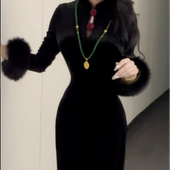 画报夫人原创自制立体玫瑰花丝绒复古旗袍连衣裙 铿锵玫瑰