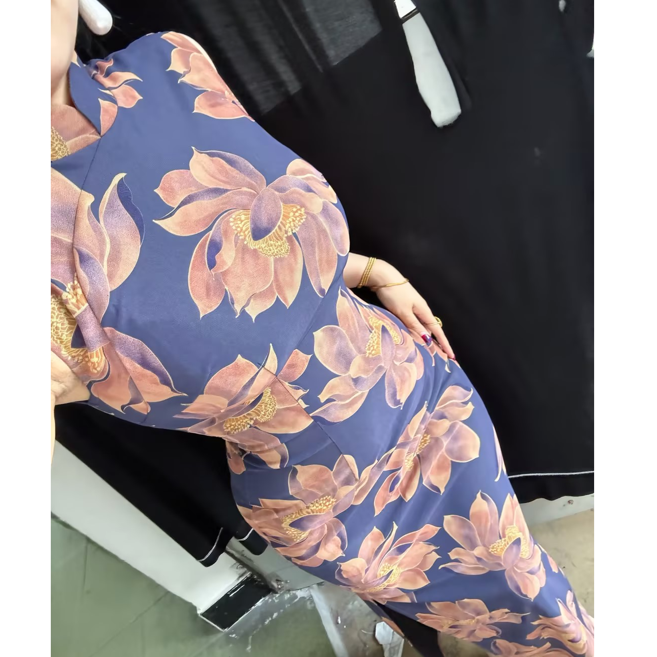 画报夫人原创自制弹力网纱复古港工花朵旗袍 明艳牡丹