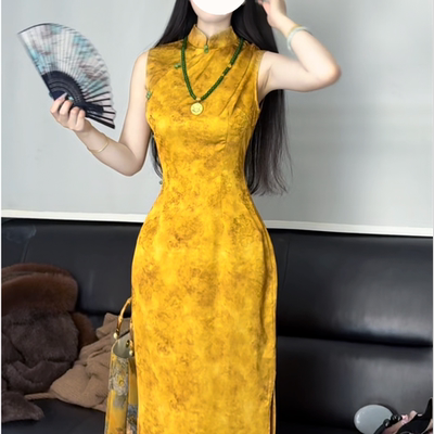 画报夫人原新中式国风高级富贵提花旗袍连衣裙 来财金