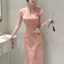 画报夫人原创自制国风改良夏季 粉非花 显瘦新中式 刺绣旗袍