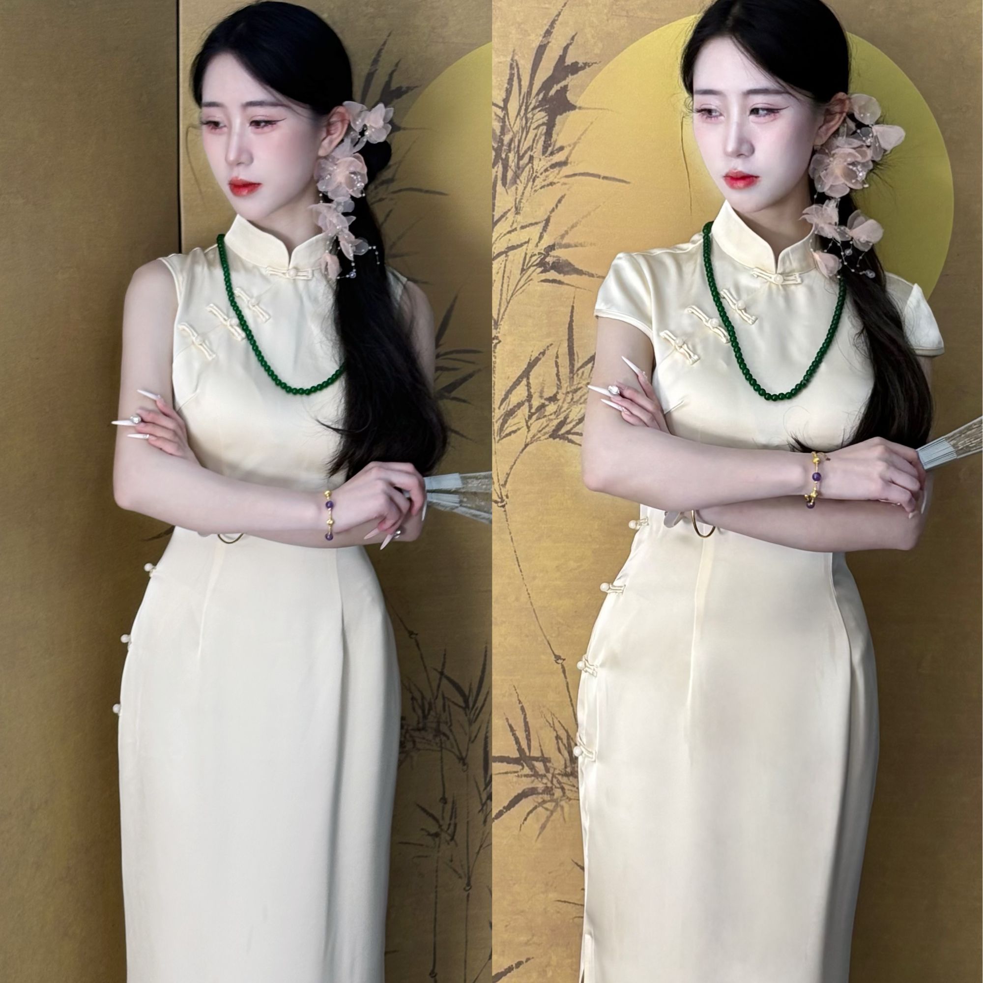 画报夫人原创自制改良手工盘扣国风新中式旗袍 司藤奶白