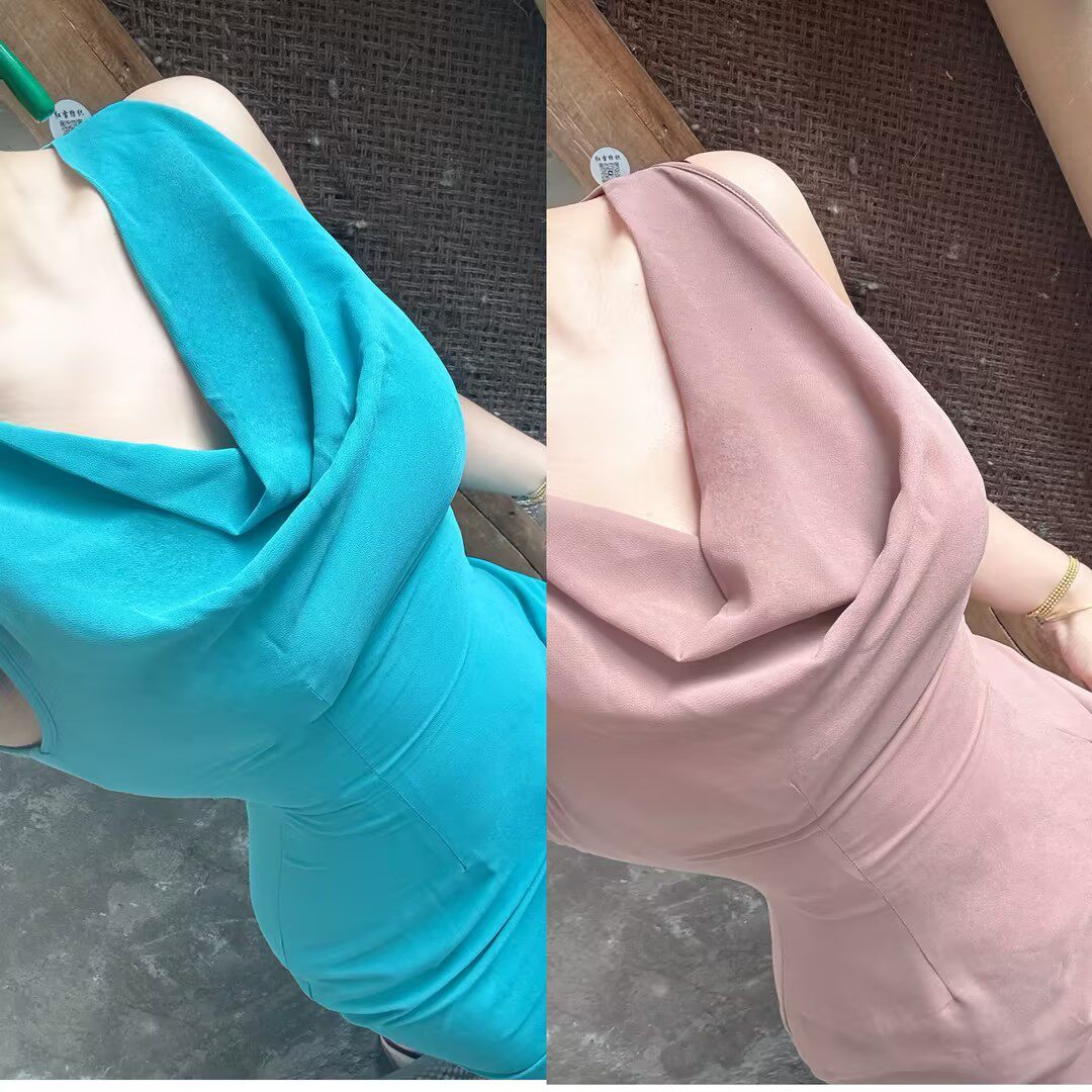 LHMknk1画报夫人温柔御姐夏季纯色乔其纱荡领连衣裙合集纯辣辣