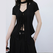 夏季 t恤女2025新款 独特别致小上衣甜辣绝美打底衫 设计感显瘦短袖