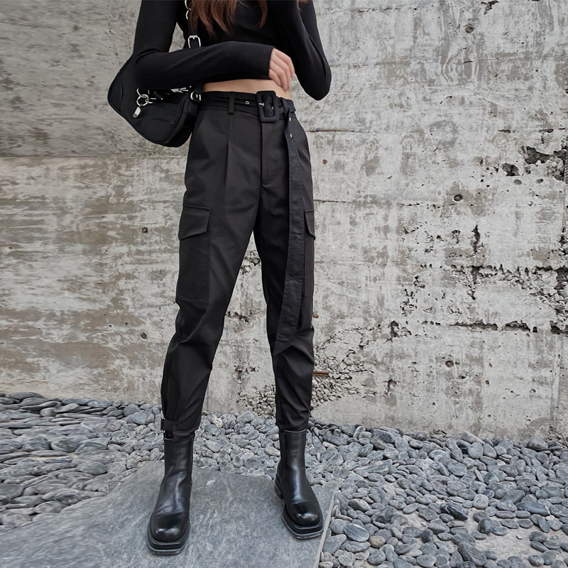 超火炸街机动法式显瘦美式工装裤女束脚春款