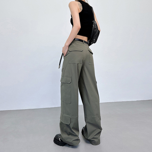 宽松军绿色工装 裤 女款 直筒高腰阔腿裤 夏薄款 长裤 2026新款 子休闲裤