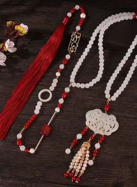 古风汉服长璎珞背云超长流苏项链