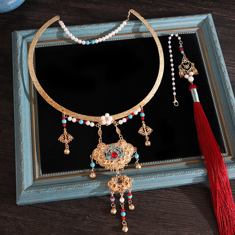 古风璎珞流苏项圈汉服马面裙配饰金色平安锁项链明制汉服颈饰配饰,模玩/动漫/周边/娃圈三坑/桌游,古风/国风配饰,淘宝优惠券,粉丝福利购,淘宝优惠卷