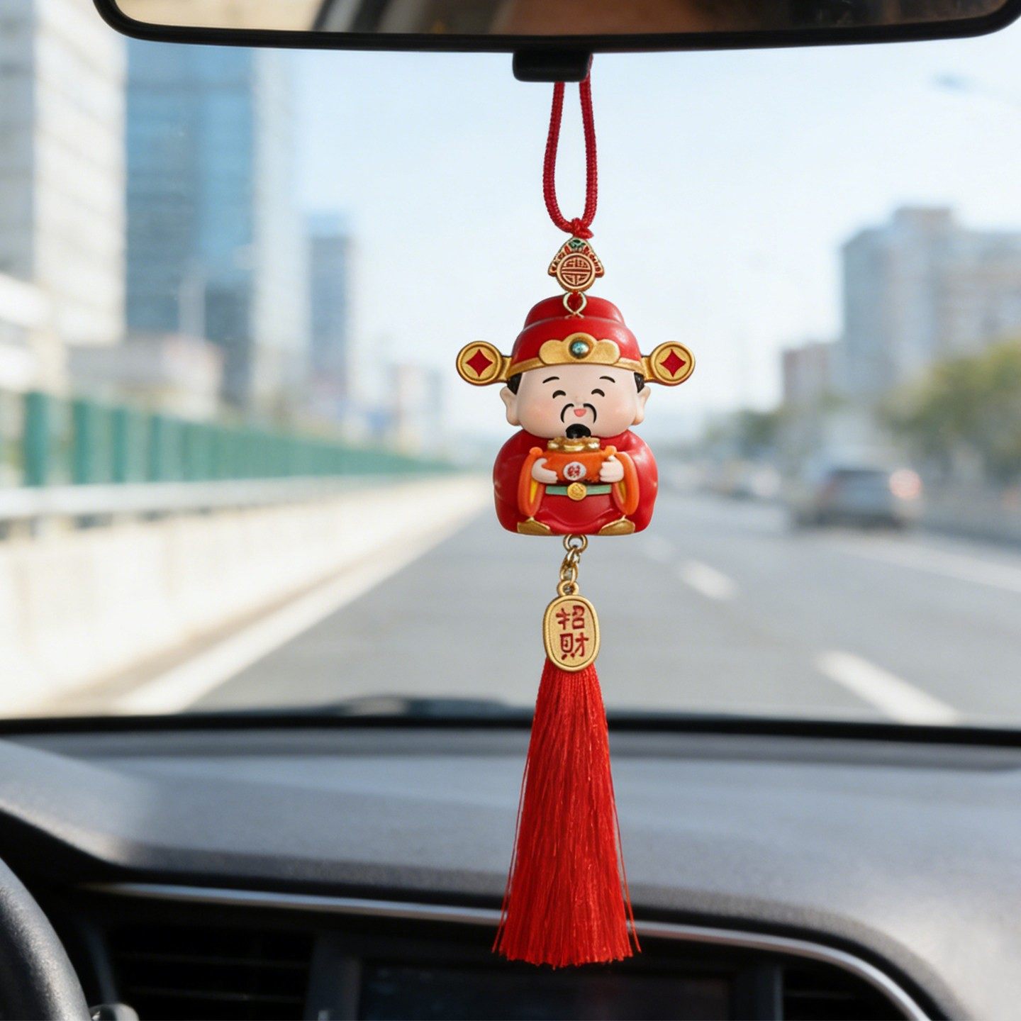 福仙迎进门财神汽车挂件创意国风中国传统新年车载挂件后视镜挂饰