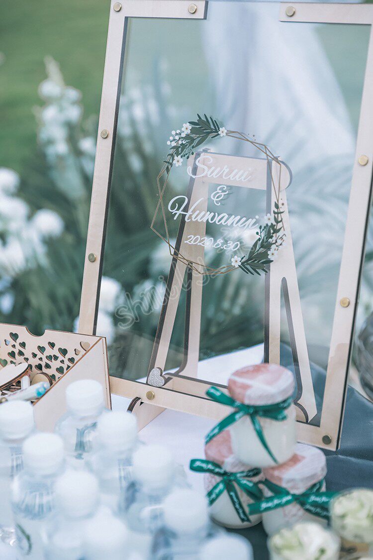 ins抖音签名框板册台本生日聚会年会结婚礼庆爱心木片签到框板本