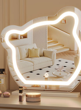 LED护眼补光灯化妆镜小熊镜台式桌面旋转式美妆卧室宿舍梳妆台镜