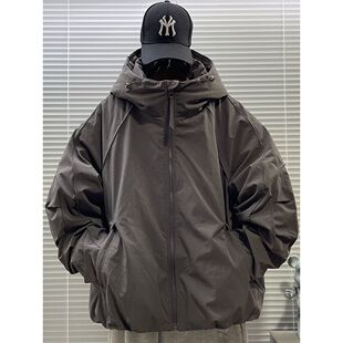 日系简约工装羽绒服男短款2025新款冬季休闲宽松青少年派克服外套