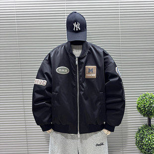 美式复古飞行员夹克羽绒服男冬季新款棒球领轻薄款工装白鸭绒外套