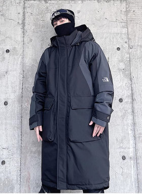 2025冬季加厚爆款拼接连帽羽绒服男中长款潮牌胖子加肥加大码外套