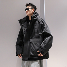 90白鸭绒工装连帽加厚羽绒服男款冬季潮牌设计感休闲宽松拼接外套