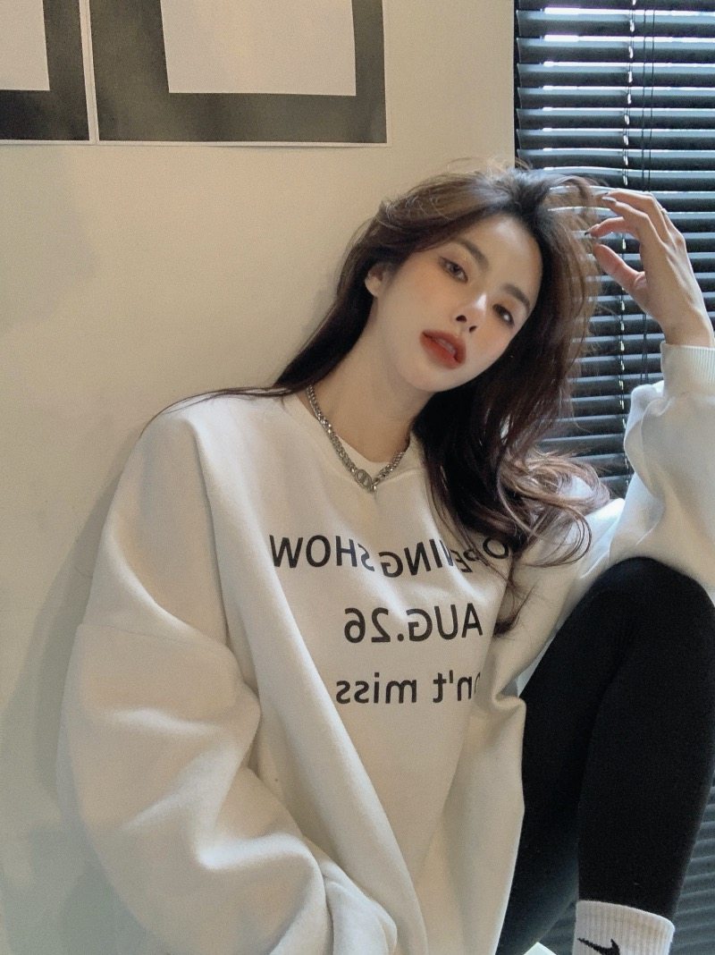 Women's new mid long loose Korean letter lazy style top