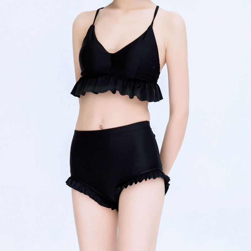 [青岛贝海泳装比基尼]单独三角游泳裤裙女保守高腰遮肚黑色大月销量41件仅售19.9元