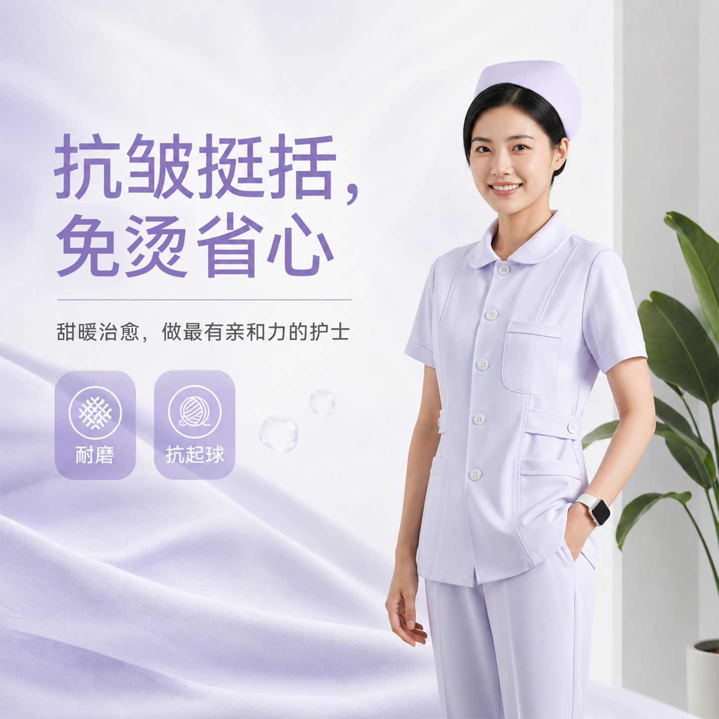 护士服女分体套装蓝色娃娃领短袖口腔牙科美容院工作服夏装护理服